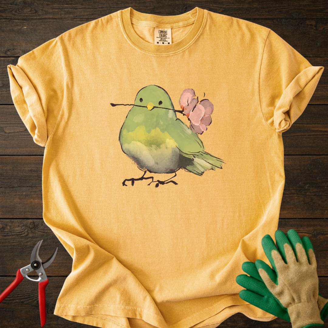 Green Bird with Flower T‑Shirt