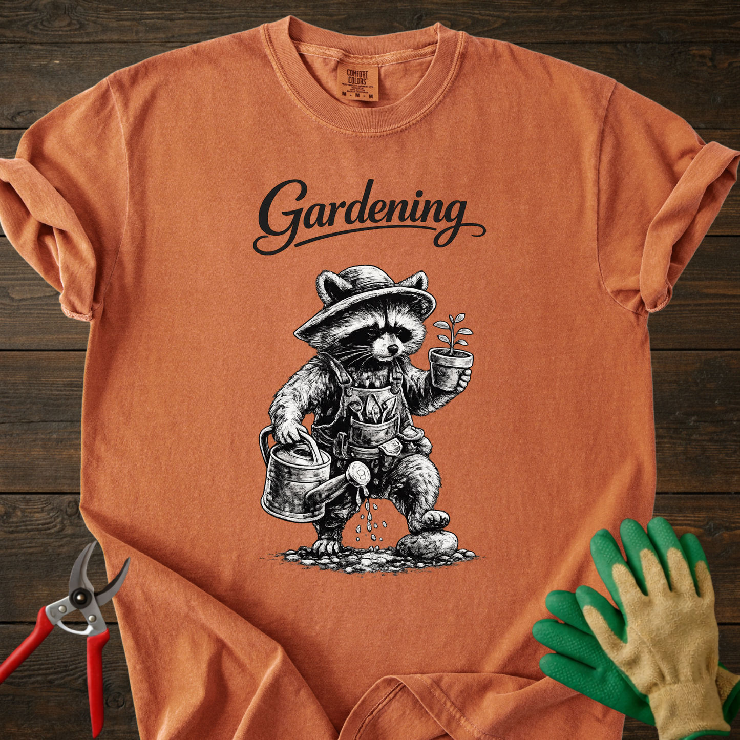Gardening Raccoon T-Shirt