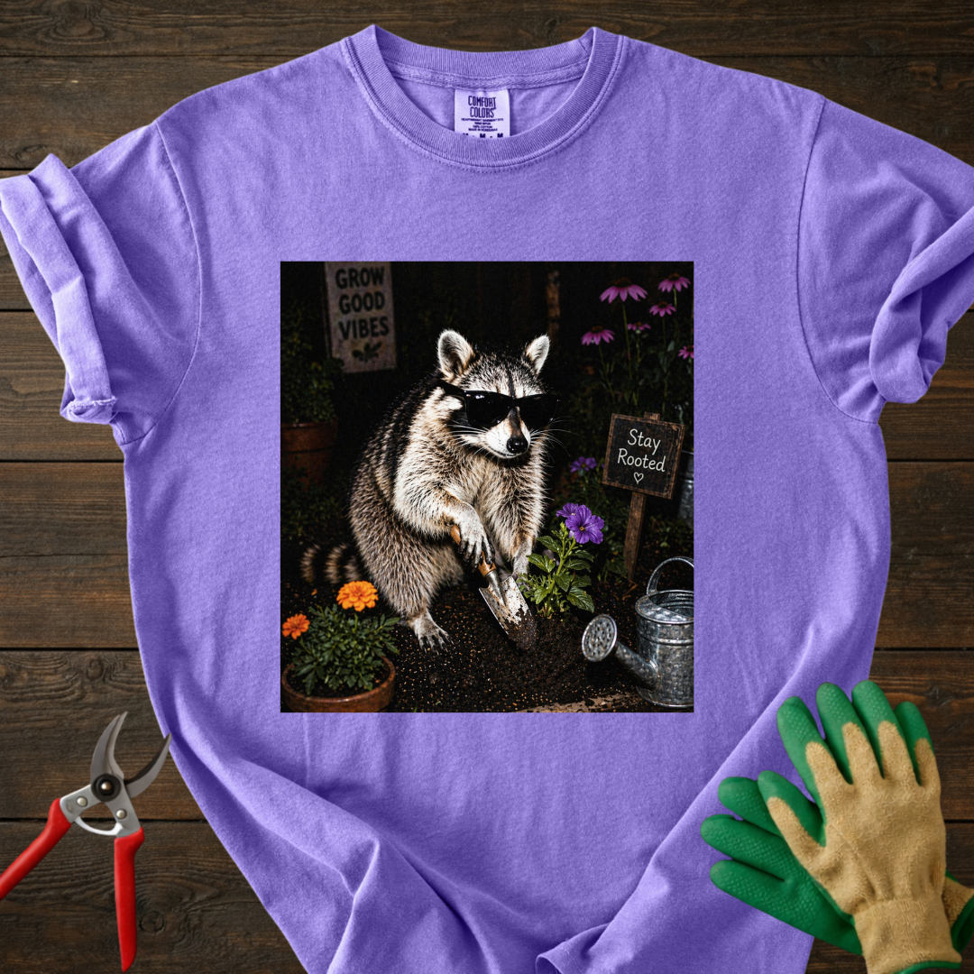 Nighttime Raccoon Garden T-Shirt