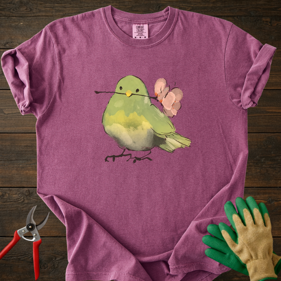 Green Bird with Flower T‑Shirt