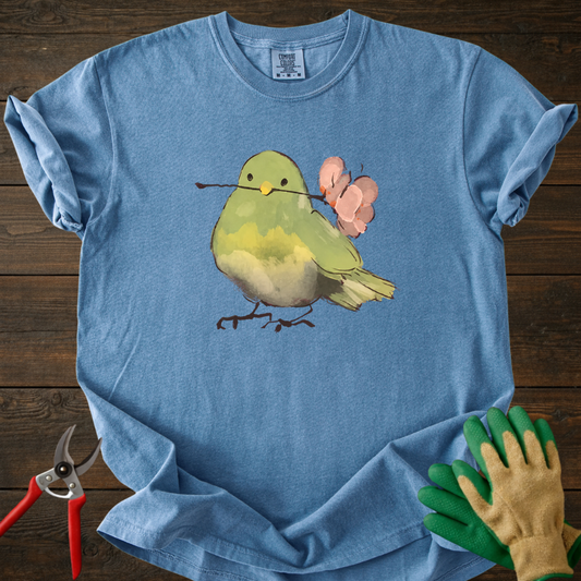 Green Bird with Flower T‑Shirt