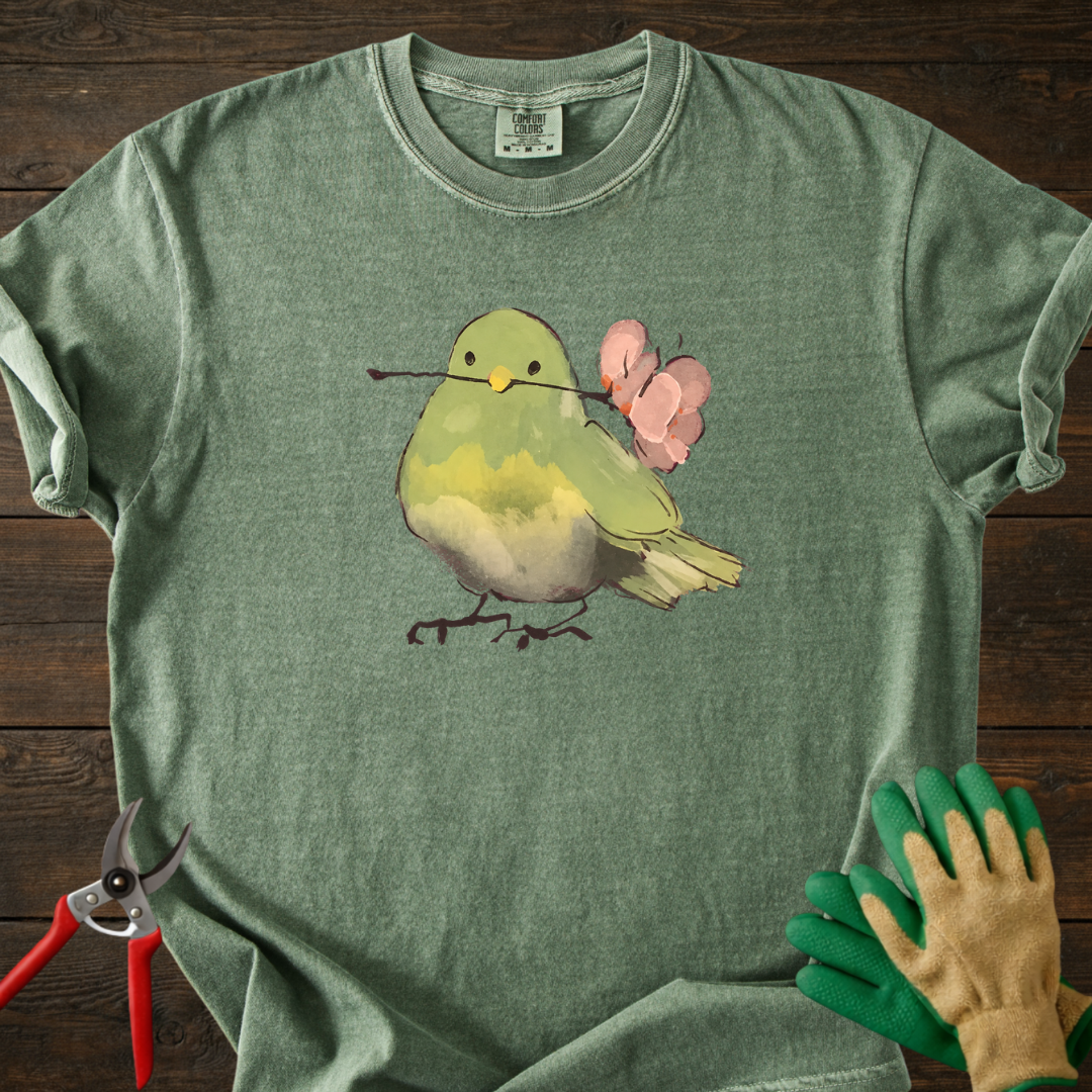 Green Bird with Flower T‑Shirt