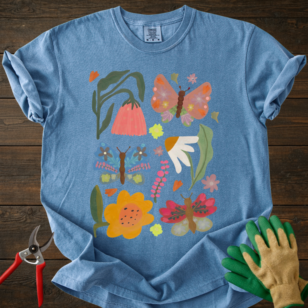 Retro Floral & Butterfly T-shirt
