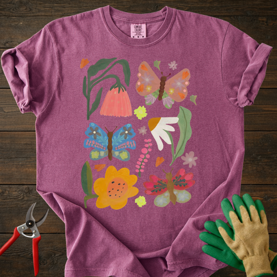 Retro Floral & Butterfly T-shirt