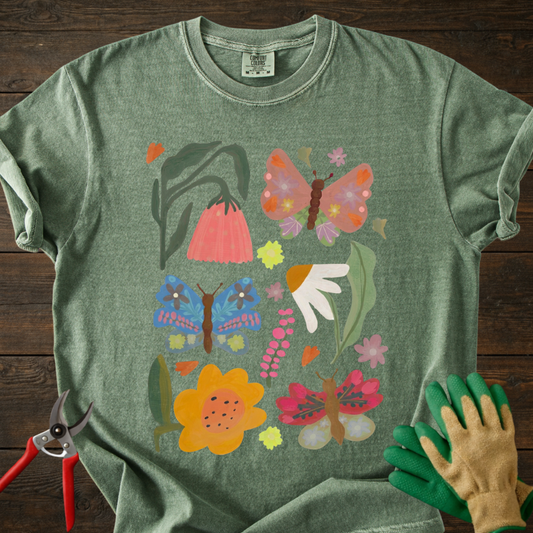 Retro Floral & Butterfly T-shirt