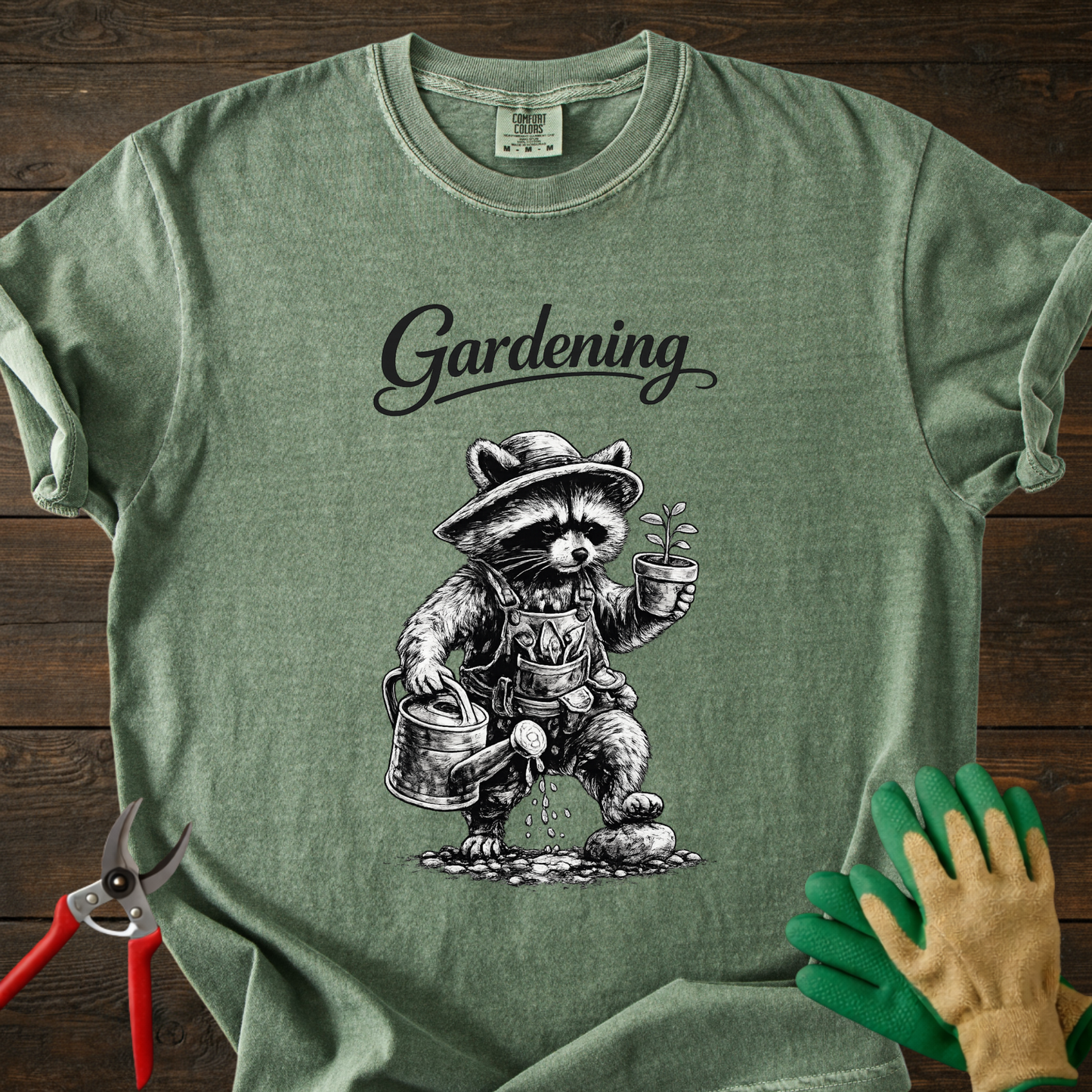 Gardening Raccoon T-Shirt