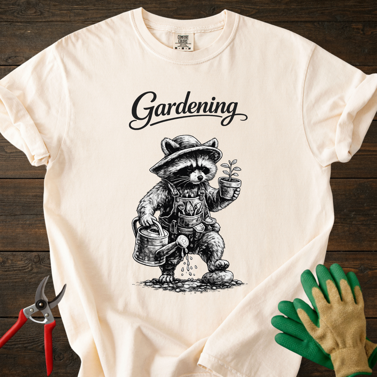 Gardening Raccoon T-Shirt
