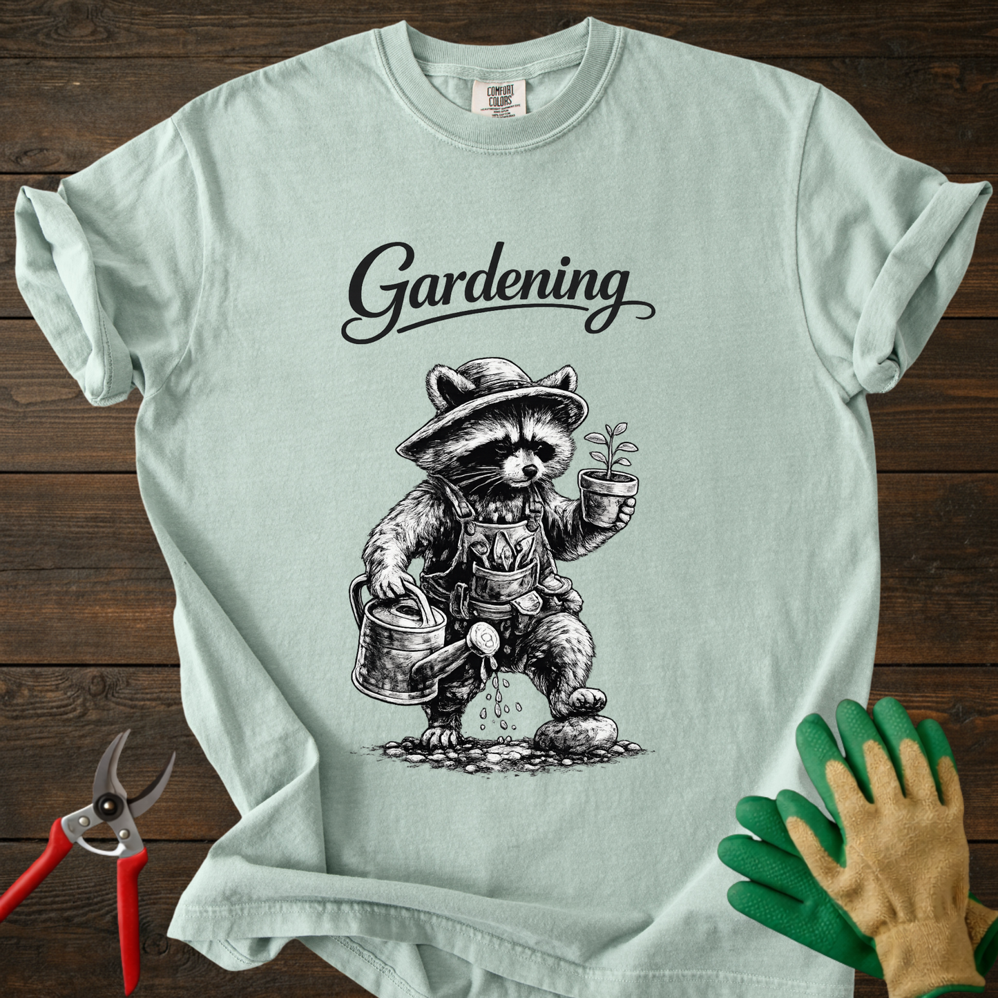 Gardening Raccoon T-Shirt