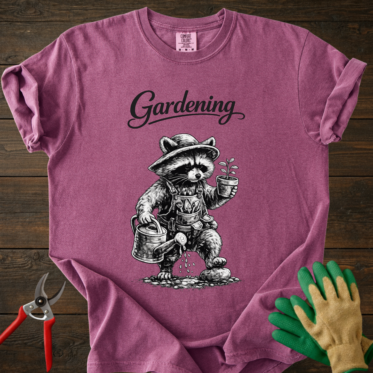 Gardening Raccoon T-Shirt