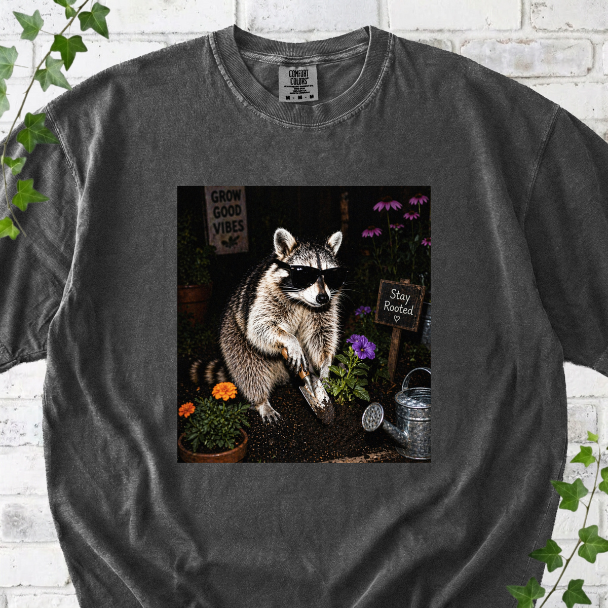 Nighttime Raccoon Garden T-Shirt
