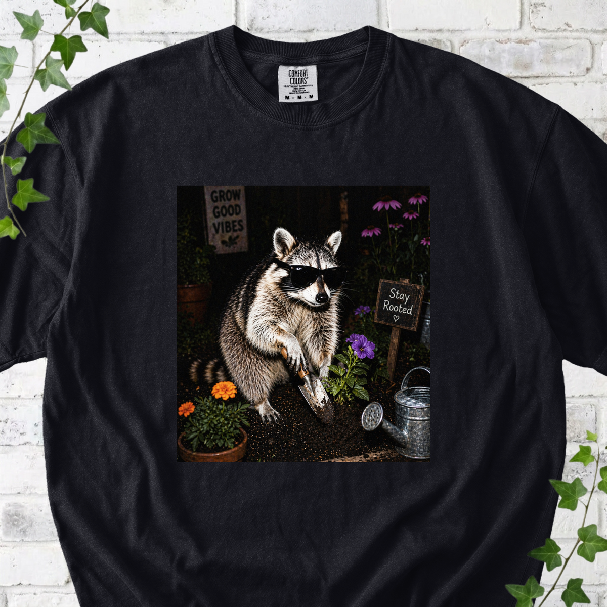 Nighttime Raccoon Garden T-Shirt