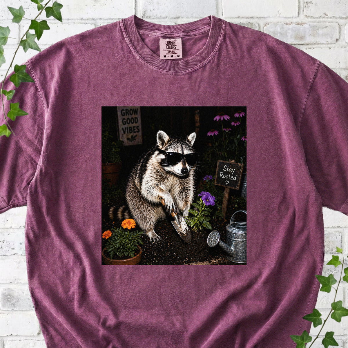 Nighttime Raccoon Garden T-Shirt
