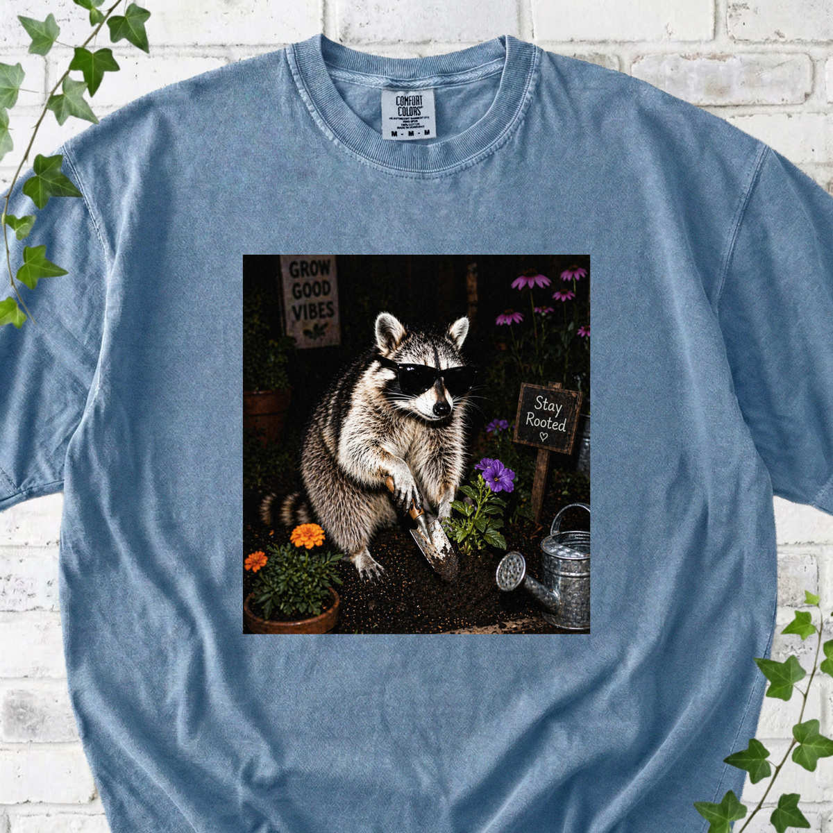 Nighttime Raccoon Garden T-Shirt