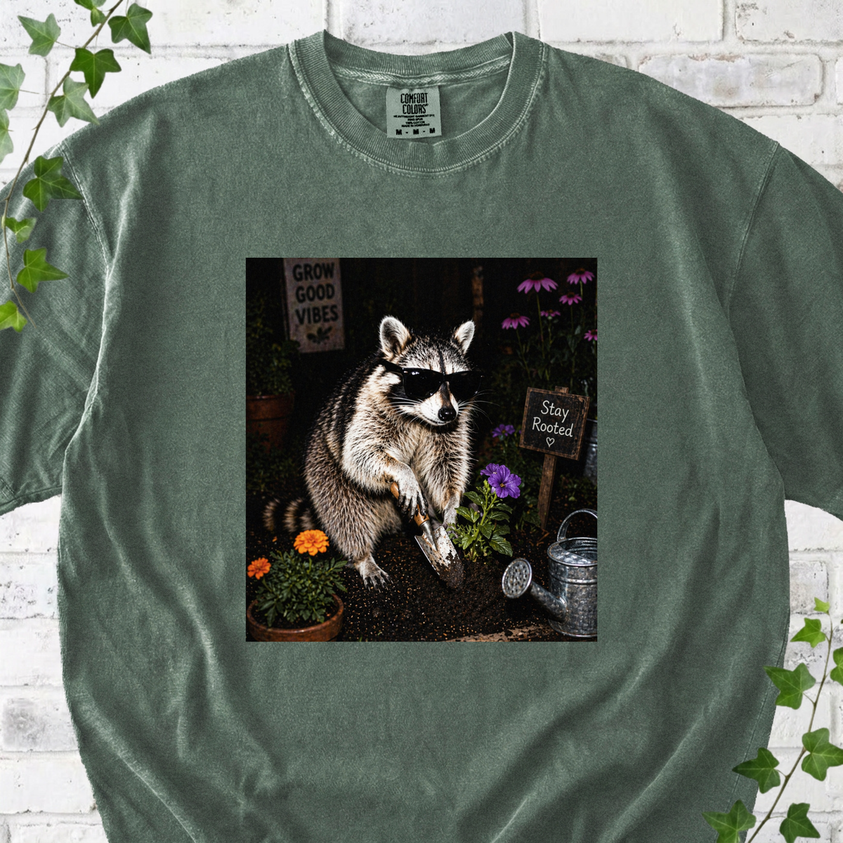 Nighttime Raccoon Garden T-Shirt