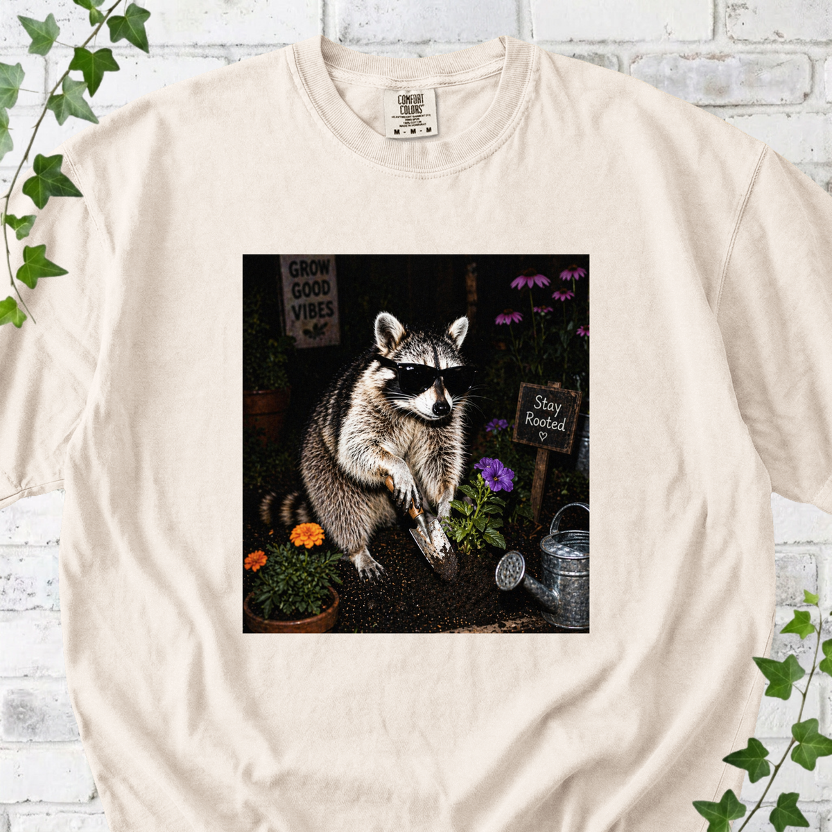 Nighttime Raccoon Garden T-Shirt
