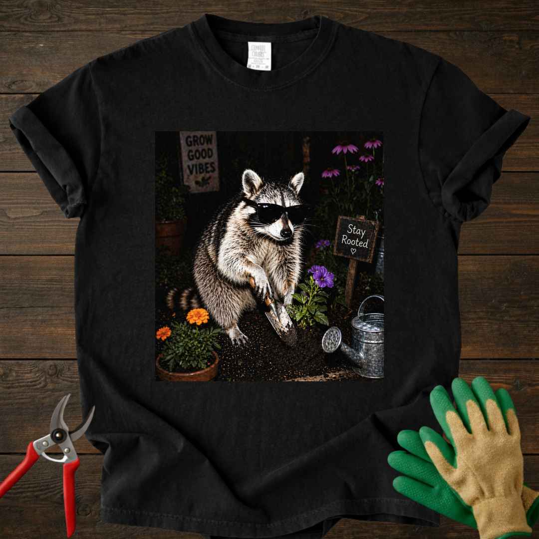 Nighttime Raccoon Garden T-Shirt