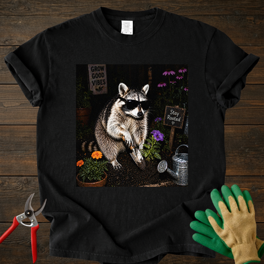 Nighttime Raccoon Garden T-Shirt