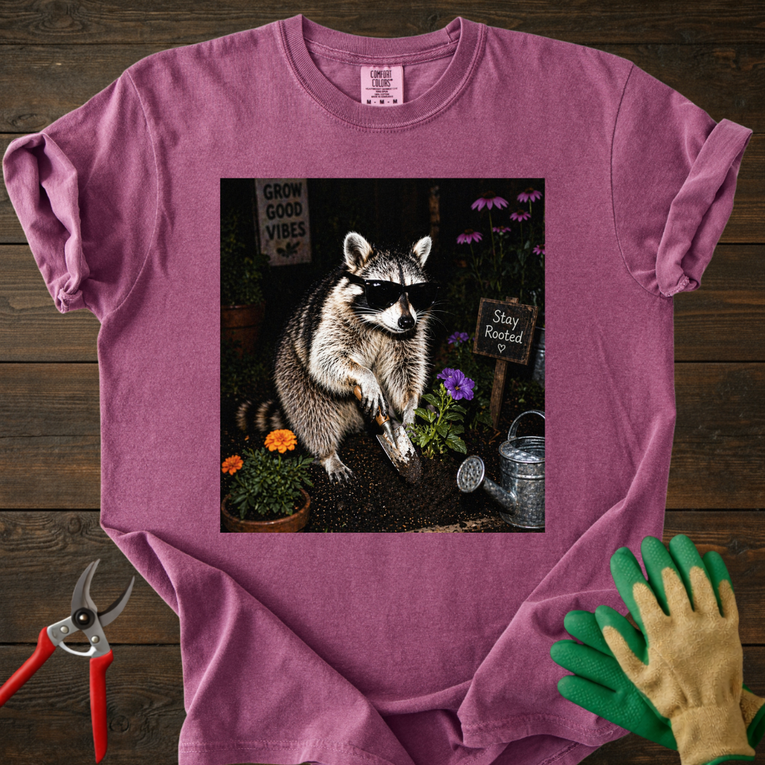 Nighttime Raccoon Garden T-Shirt