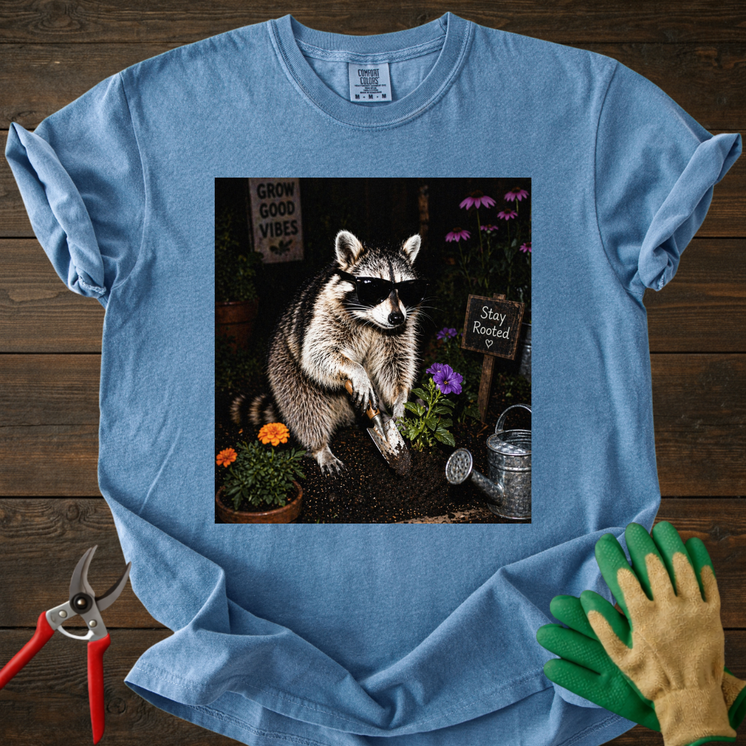 Nighttime Raccoon Garden T-Shirt