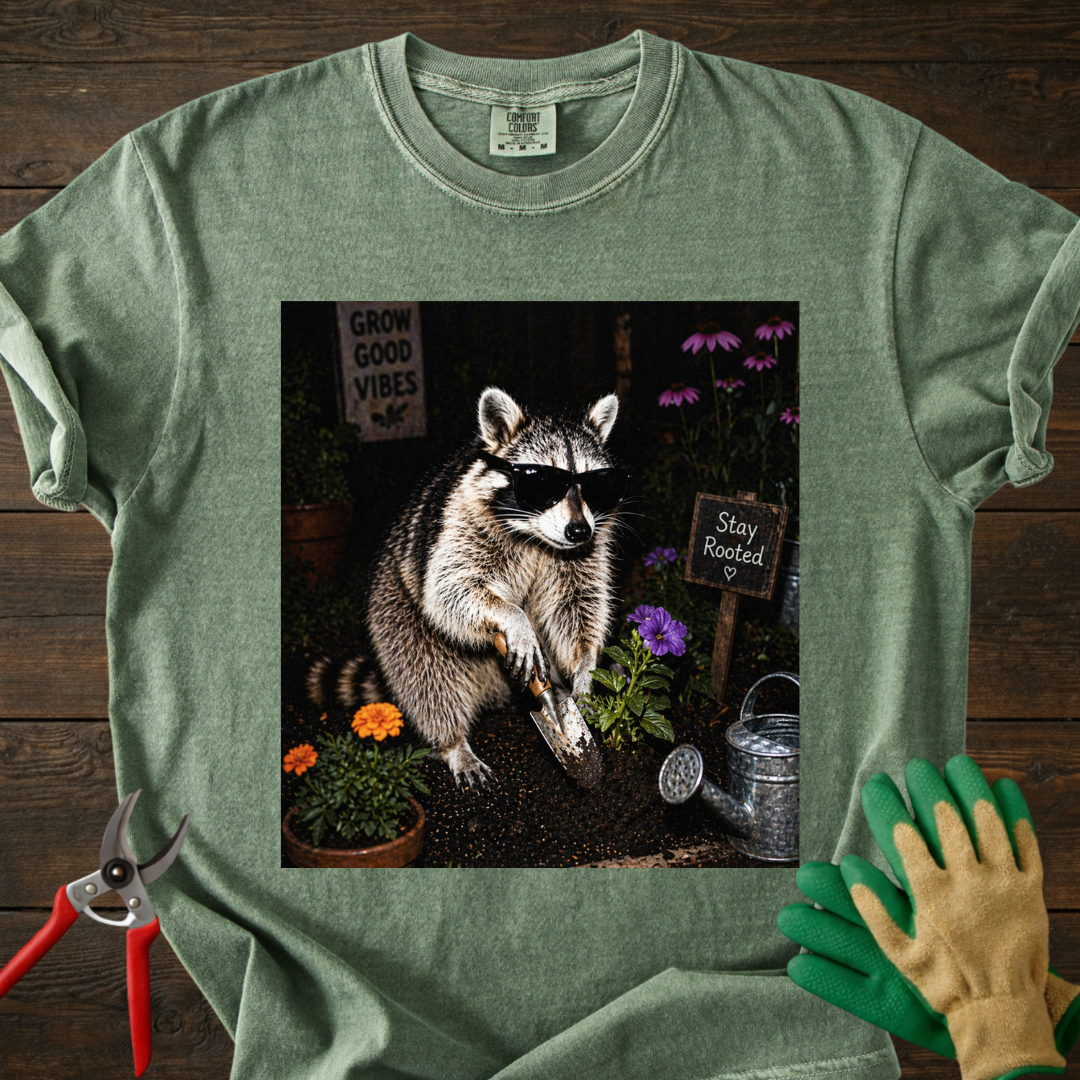 Nighttime Raccoon Garden T-Shirt