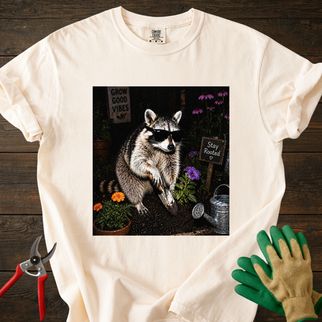 Nighttime Raccoon Garden T-Shirt