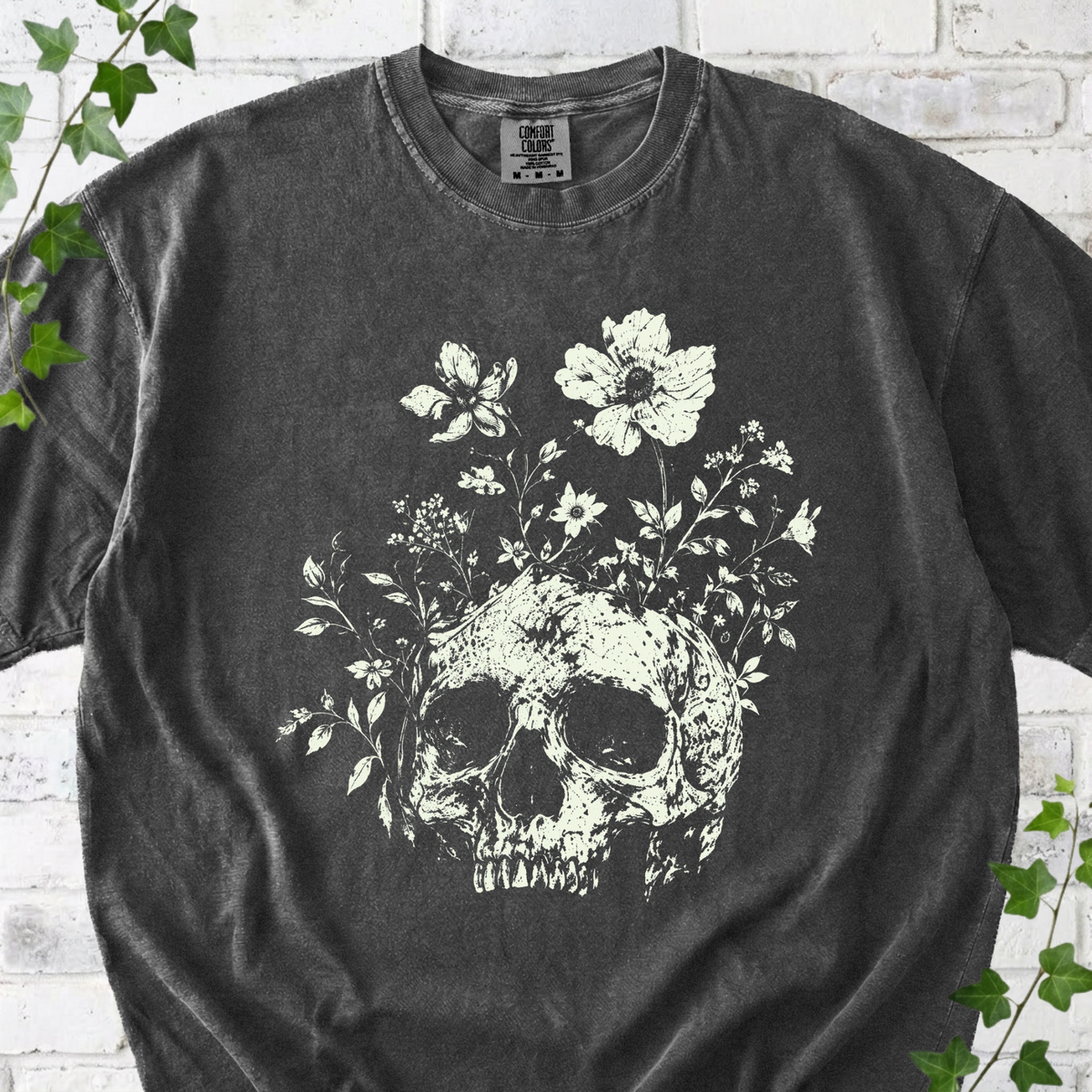 Gothic Floral Skull T-Shirt