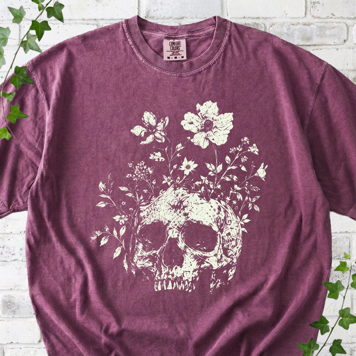 Gothic Floral Skull T-Shirt